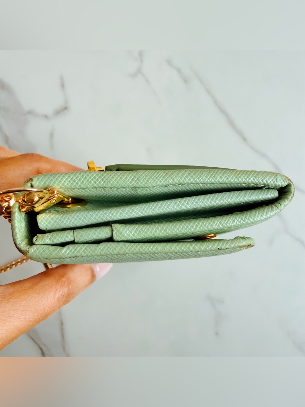 Prada Saffiano Mint green leather wallet on chain 🍃 - Picture 11 of 15